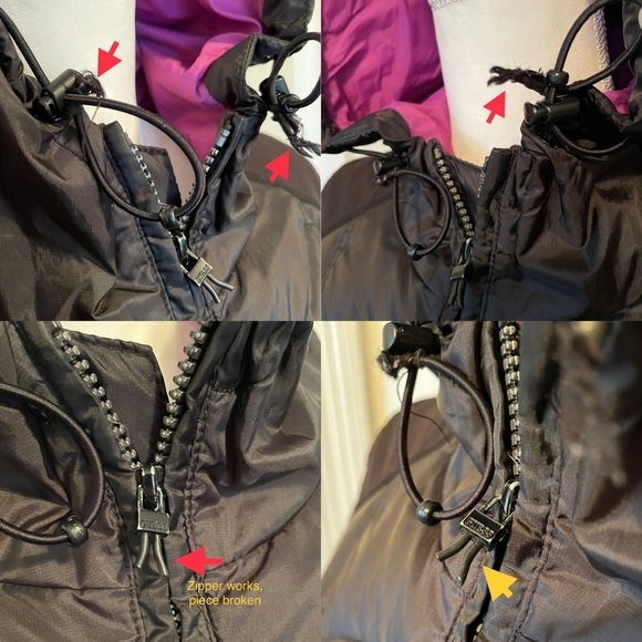Guess Mid-Length Black Hooded Winter Zip-Up Jacket Women’s Medium - Picture 7 of 14